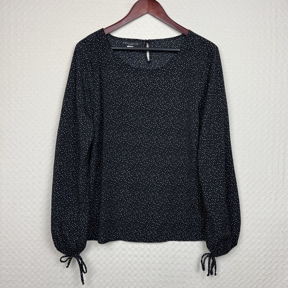 Simply Styled By Sears Blouse Shirt Womens XL Keyhole‎ Black Stars AOP Classic